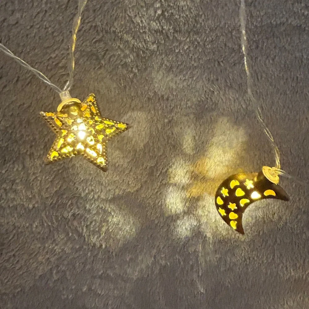 Gold Moon and Stars LED String Lights Battery Operated 6ft Celestial Decor